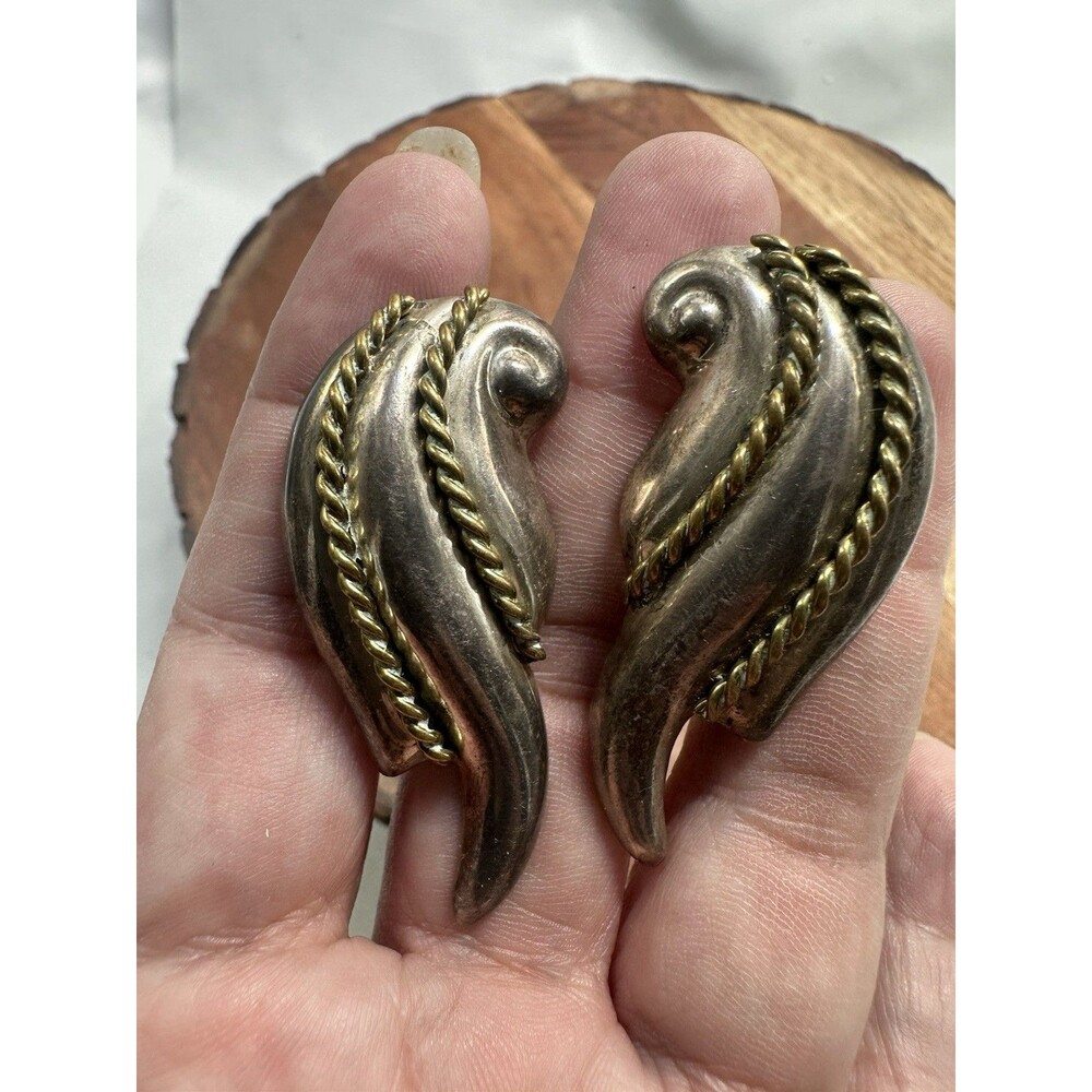 Laton Mexico 925 Sterling Silver Modernist Wing Clip On Earrings